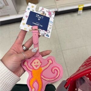 Roller Rabbit Pink and Orange Monkey Luggage Tag